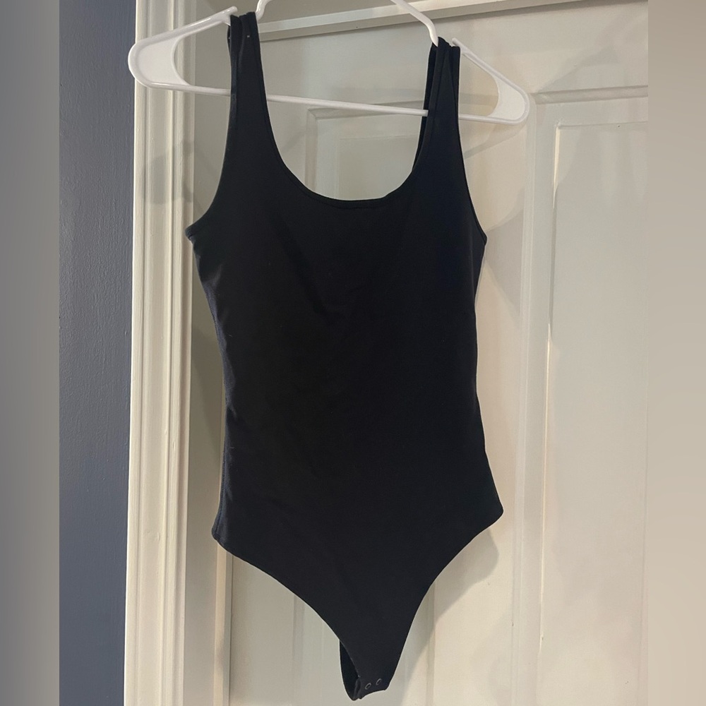 Abercrombie Cotton-Blend Seamless Fabric Tank Bodysuit, black, size S
